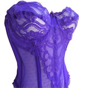 Vintage Vanity Fair Corset Bra Garter Lace Sheer Mesh Purple Underwire Boning 34
